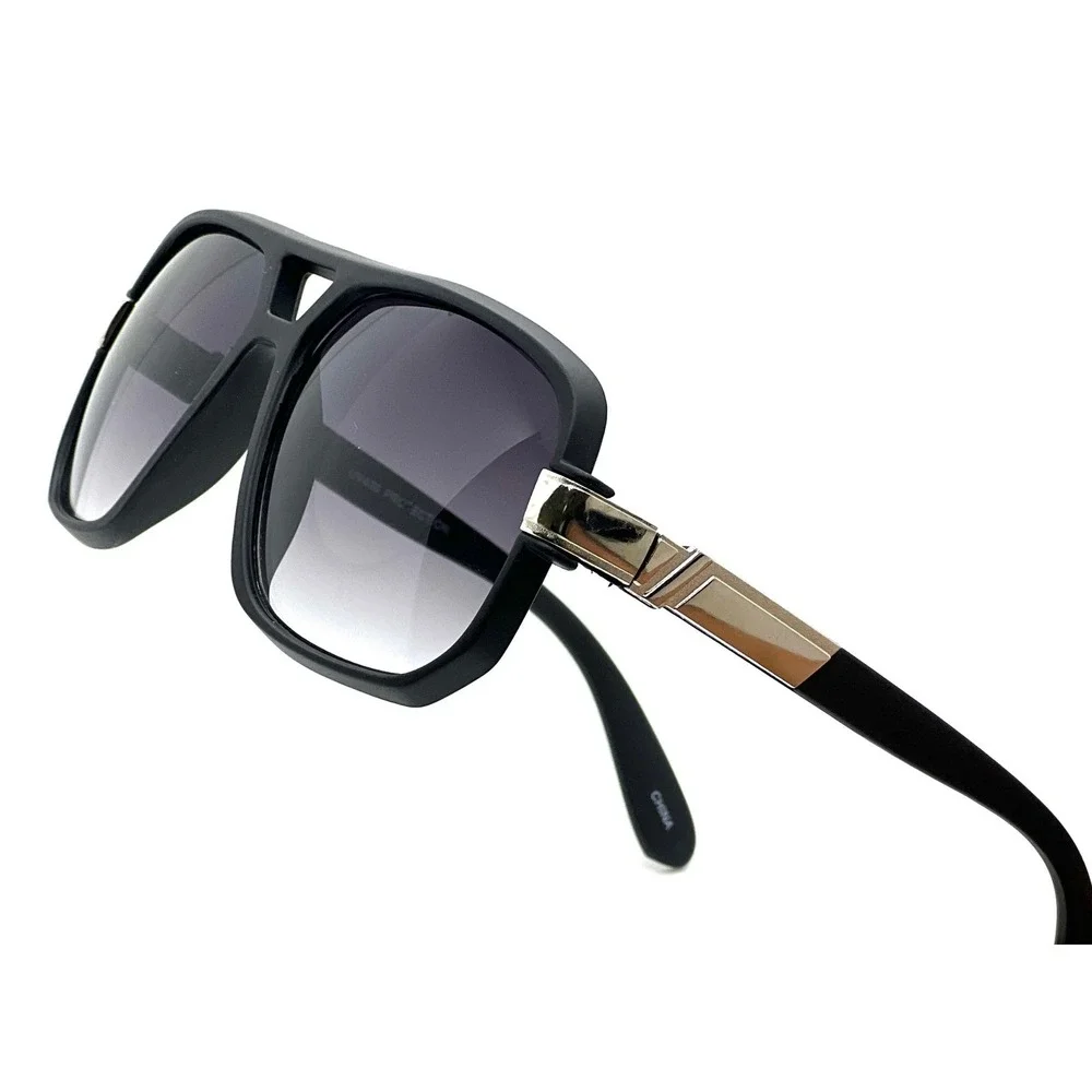 Square Aviator Sunglasses‎ Black Frame Silver Accents Fashion Shades Rap Cholo